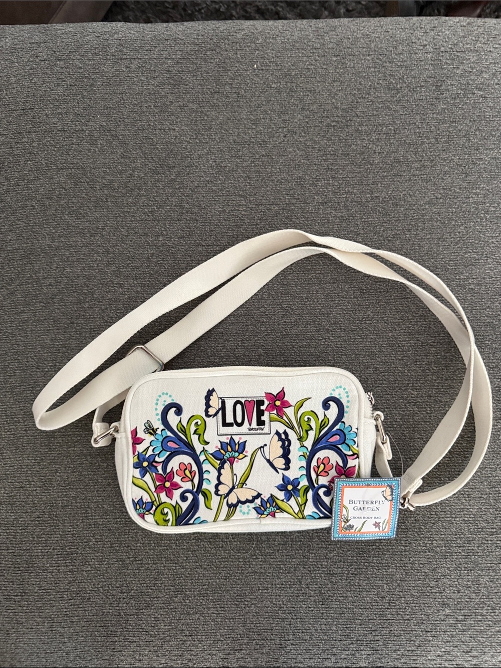 Brighton White Crossbody with Colorful Floral & Butterfly Motif